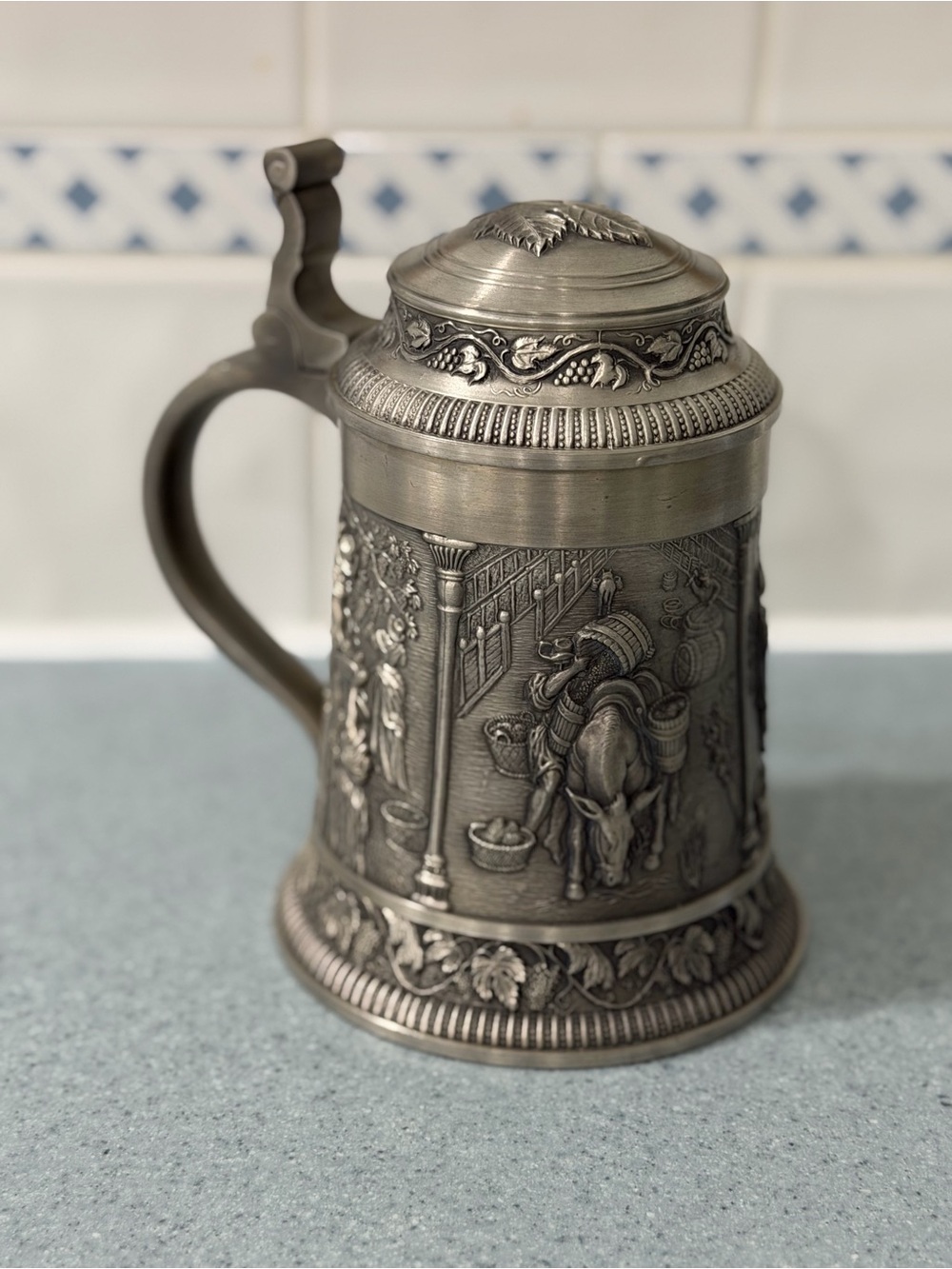 1970s Pewter Beer Stein from Germany ~ Authentic Vintage Lidded Drinking Mug
